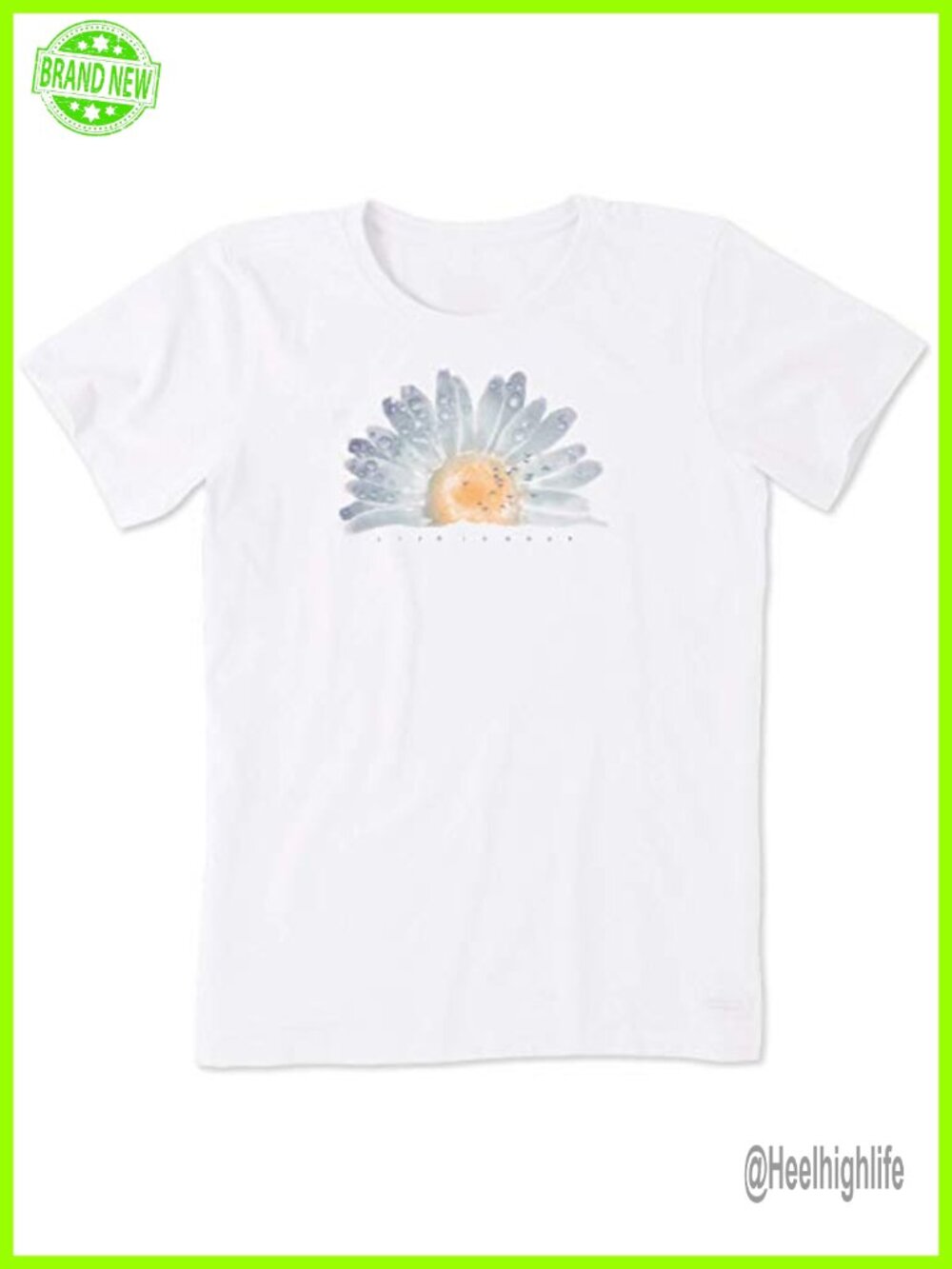 Life is Good Crusher Graphic Tee Watercolor Daisy Birds Womens Short Sleeve